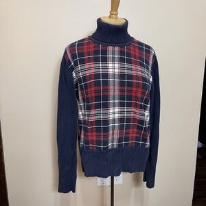 Vintage Preppy Y2k Tommy Hilfiger Sweater XL Blue Plaid Turtleneck Classic